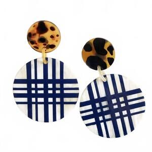 NEW SUNSHINE TIENDA women's plaid ornament earrings in navy